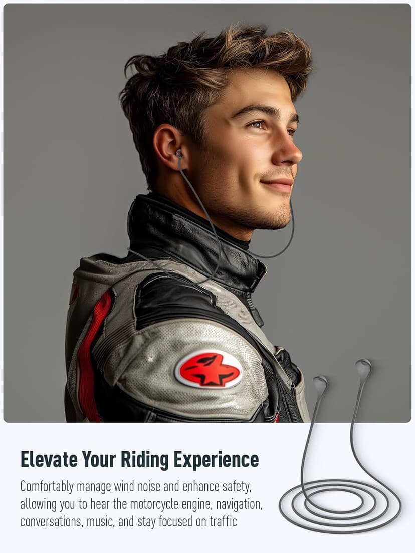Motorcycle Ear Plugs for Wind Noise Reduction, Keep Comms Clear, Comfort Under Helmet & Prevent Hearing Damage, Noise Canceling 25 dB, Reusable Earplugs for Motorbike, Touring, Racing, Shooting