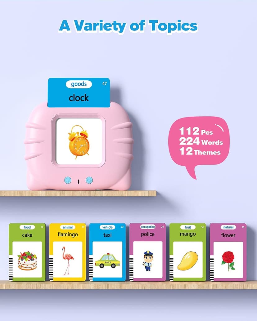 Montessori Language Learning Toys with 224 Words, Pocket Speech Therapy Toys, Children's Sensory Educational Toys Airbition Talking Flash Cards for Toddlers Ages 1‑4,224 Words English Pink B0D478JF4R