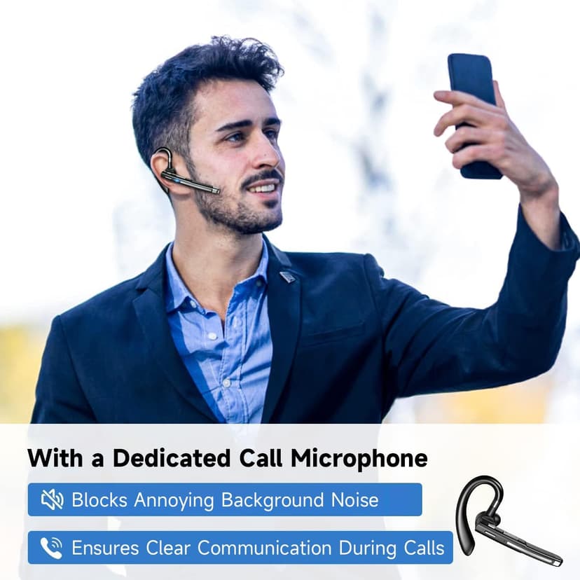 Bluetooth Headset V5.3,100 Hrs Talk Time Single-Ear Earphone, CVC8.0 Noise Cancelling Wireless Earbud, Business Earbud with 500 mAh Charging Case, Hands-Free Earpiece for Trucker/Home/Office Work
