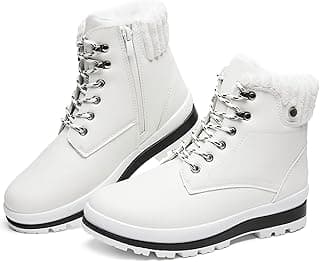 BABUDOG Womens Waterproof Ankle Boots for Outdoor (Non Slip Outsole),Fashion Combat Boots with Side Zipper,Warm Fur Lined Winter Snow Boots