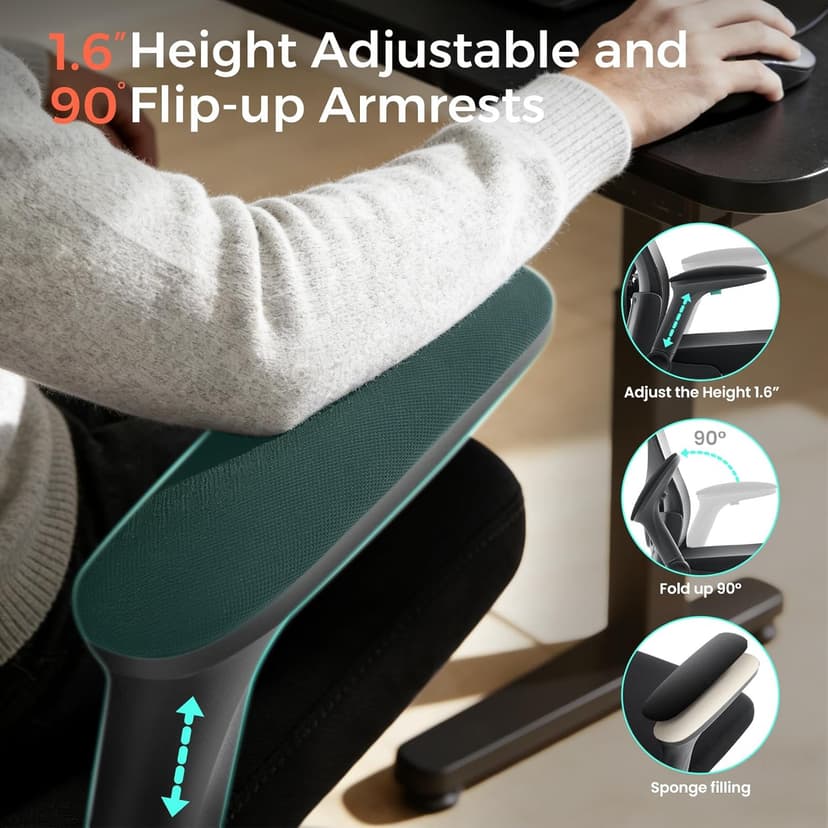 Office Chair,Ergonomic Office Desk Chair with 2D Adjustable Lumbar Support,3D Headrest,2D Arms,330LBS High Back Mesh Computer Home Office Chairs Rolling Tilting Swivel Executive Chairs Black