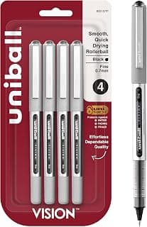 uni-ball Vision Stick Roller Ball Pens, Fine Point, Black Ink, Pack of 4