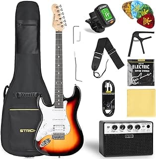 STRICH Electric Guitar Left Hand Beginner Kit, Solid Body 39" Electric Guitar HSS Pick Up for Starter, with 5W x 2 Amp, Bag, Capo, Strap, String,Cable, Picks, SST-S20L Sunburst
