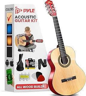 Pyle 30-Inch Beginner Acoustic Guitar Kit, 6-String Classical Style Travel Guitar for Kids & Adults - Includes Shoulder Strap, Strings, Picks, Tuning Pitch Pipe & Storage Gig Bag - Handcrafted Wood