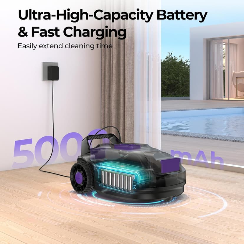 Robotic Pool Cleaner with Dual-Drive Motors,Dual-Layer Filtration, 180Min Runtime, Powerful Cordless Pool Vacuum for Above-Ground & Flat Pools,Auto-Parking Design,Double Suction Port