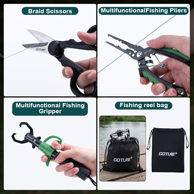 Goture Fishing Rod and Reel Combos-2PCS Telescopic Fishing Pole+2PCS Pre-Loaded Spinning Reels with Carrier Bag,1.8M-2.7M Telescopic Rod Reel Kit for Starter Travel Saltwater Freshwater,Gifts for Men