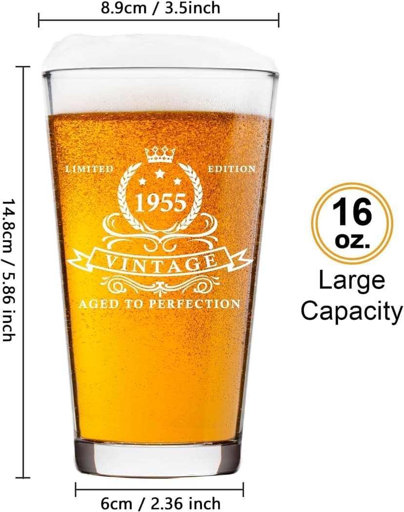 LIGHTEN LIFE 70th Birthday Gifts for Men 16oz,1955 Beer Glass in Barrel Box,70th Birthday Beer Glass,70th Birthday Gift Ideas,1955 Pint Glass for 70 Years Old Dad,Husband,70th Beer Glass