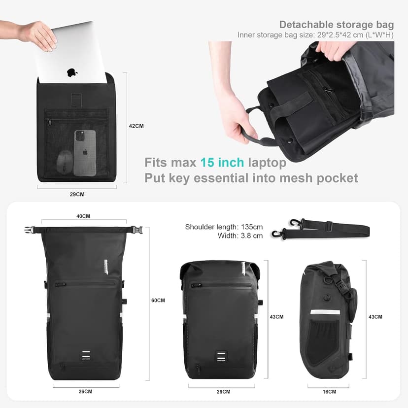 Rhinowalk Bike Pannier Bag Waterproof 22L Bicycle Rear Rack Trunk Bag for Cycling Bicycling Traveling Riding