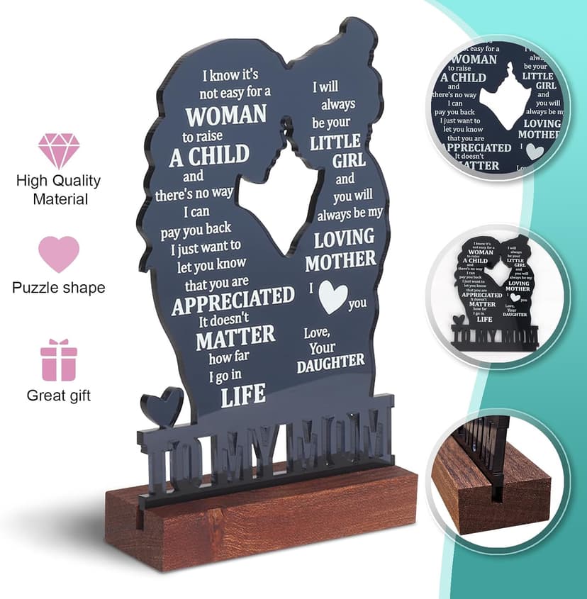 Gifts for Mom from Daughter - Sentimental Mother's Day Birthday Gifts for Mom, Meaningful Mom Keepsake Plaque, Mother Daughter Gifts "To My Mom" Christmas Valentines Day Easter Presents