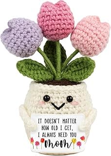 Gifts for Mom from Daughter Son - Cute Christmas, Mothers Day, Birthday Gifts for Moms - 5.51'' x 4.13'' Knitted Positive Tulip Flowers Mom Crochet Doll