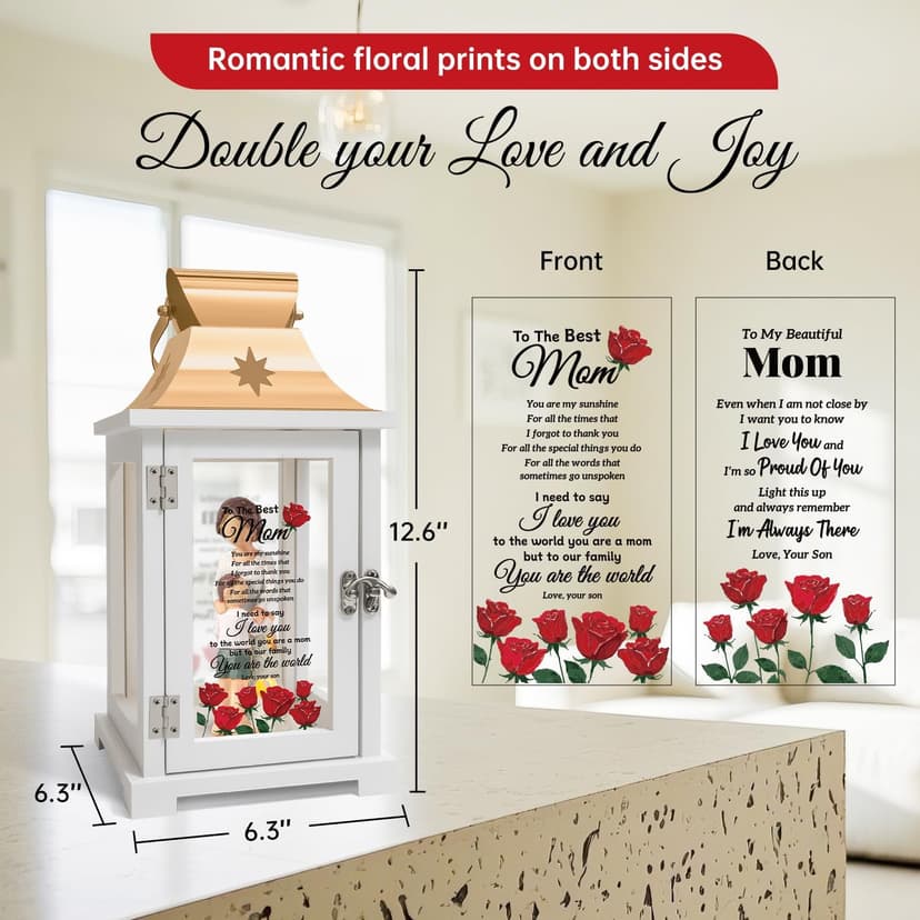 Mothers Day Birthday Gifts for Mom from Son, Mom Gifts from Son - Happy Birthday, Christmas, Valentine's Day Gifts Mom Son Figurine Lantern