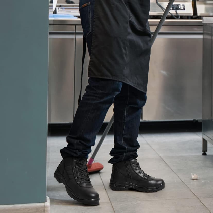 NORTIV 8 Men's Military Tactical Work Boots Side Zipper Leather Motorcycle Combat Boots Trooper