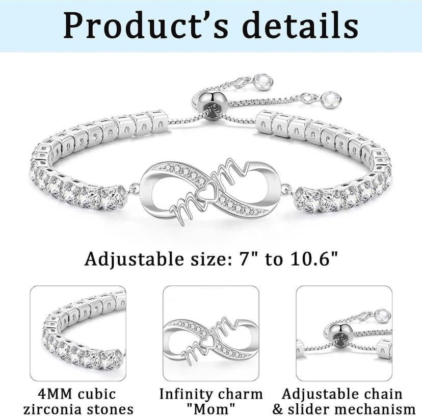 4MM Cubic Zirconia Tennis Bracelet, Infinity CZ Jewelry, Christmas, Mothers Day, Valentines Day, Birthday, Easter Mom Nana Grandma Aunt Mimi Gigi Grammy Granny Bracelet Gifts for Women B0GSZ6BKPH