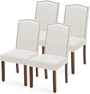 DUMOS Dining Chairs Set of 4, Modern Kitchen Table Chairs with Wooden Legs and Padded Seat for Dining Room/Kitchen/Living Room/Restaurant, Beige