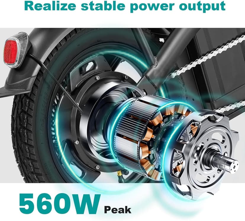 Electric Bike for Adults and Teens, 560-740W Motor, 20-25MPH Compact Commuter Folding Ebike, 32 Miles Range, 48V 10Ah Battery, 3-Level Pedal Assist, 14" Foldable Electric Bicycle, UL 2849 Certified