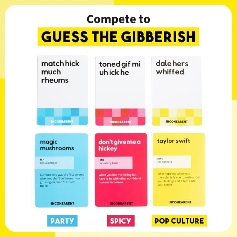 WHAT DO YOU MEME? Incohearent, The Guess The Gibberish Party Game by Relatable, A Funny Card Game for Adults, Great for Game Night Games, Includes 400 Cards, Instructions, and 1 Sand Timer