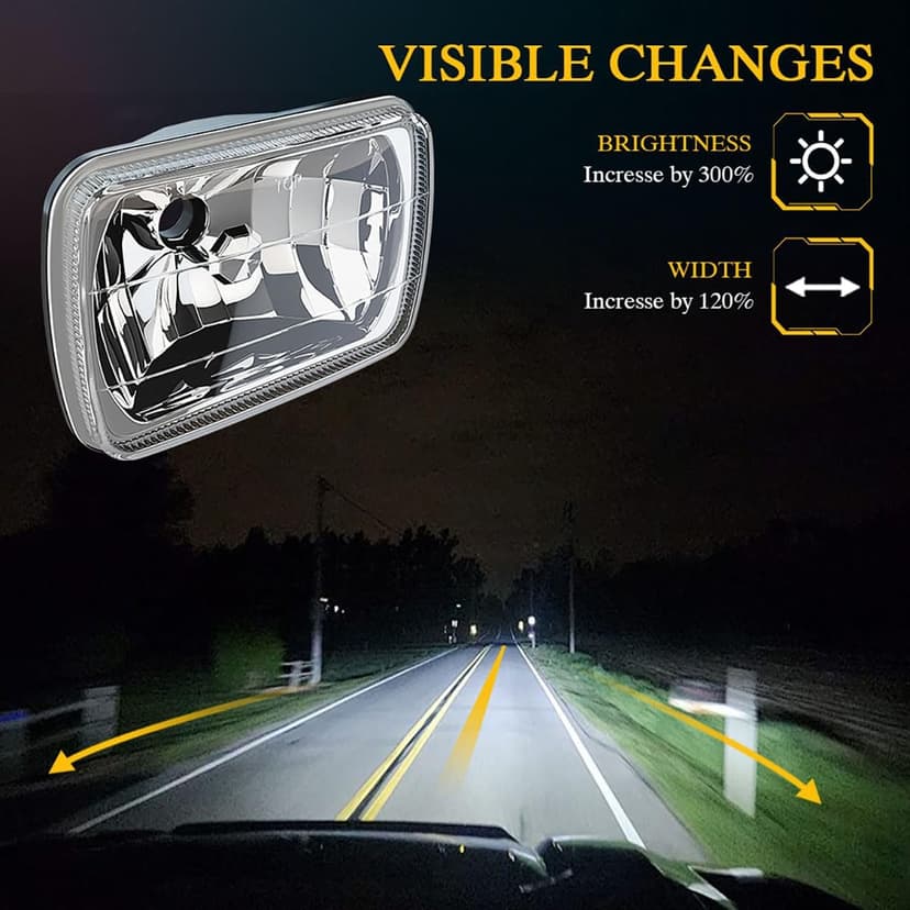 H6054 5x7 7x6 Led Headlights for Off-road, 6000K White High Brightness Headlamp, DOT Approved High Low Sealed Beam, 9003/H4 Light Bulbs with H6054 Glass LED Headlight Housing