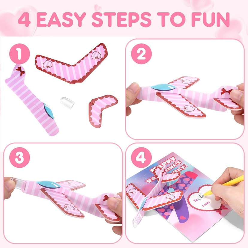 28 Pack Valentines Day Cards for Kids School with Foam Airplane, Valentines Day Gifts For Kids, Valentines Exchange Prize Gifts Cards Boys & Girl, Airplane Valentines Party Favors