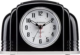 Crosley Vintage Art Deco Analog Alarm Clock, Quiet Ticking, Automatic Dimmable Smart Light, Simple Controls, (Black)