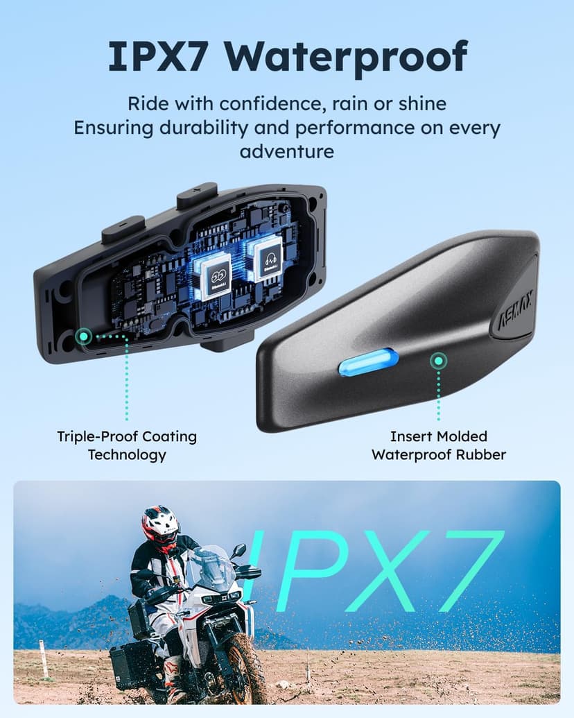 ASMAX S1 Motorcycle Bluetooth Headset with Smart Voice Control, Mesh Helmet Communication Systems, Noise Cancellation/Waterproof/FM Radio/FOTA Update, 8 Riders Intercom Fit for Snowmobile/Ski, 1 Pack