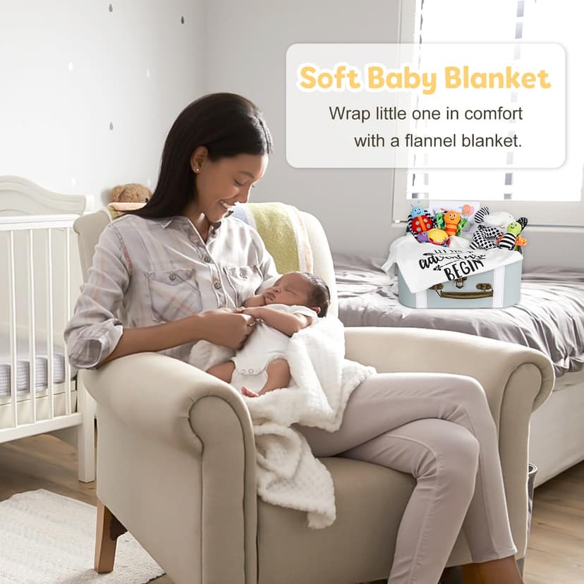 Baby Gift Set, Baby Shower Gifts, Black and White High Contrast Baby Toys 0-6 Months for Newborn Essentials Infant Rattle Socks Elephant Toys Blanket Onesies Baby Gift Basket for Girls Boys