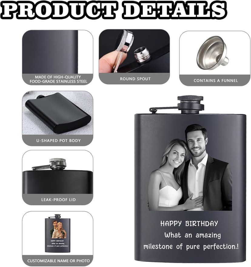 Customized Liquor Flask Gifts for Grandpa Men Him Dad Husband Fathers Day Christmas Groomsman Custom Flask for Men Personalized Engraved Hip Flasks with Photo Text 8 Oz B0FGJRKCB3