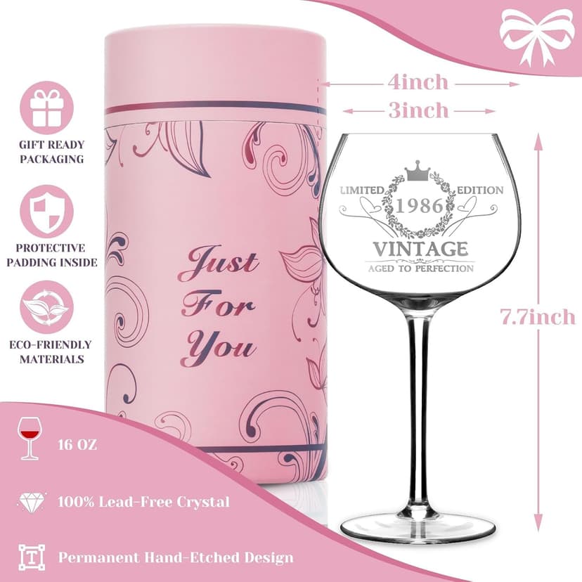 40TH Birthday Gifts for Her, Vintage 1985 40th Wine Glass, 40 Year Old Birthday Decorations For Women, Funny 40 Bday Gifts Idea For Women, Friends, Daughter, Sister Mom - Turning 40 Present