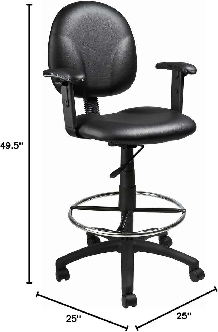 Boss Office Products B1691-CS Stand Up Caressoft Drafting Stool with Adjustable Arms in Black, Vinyl