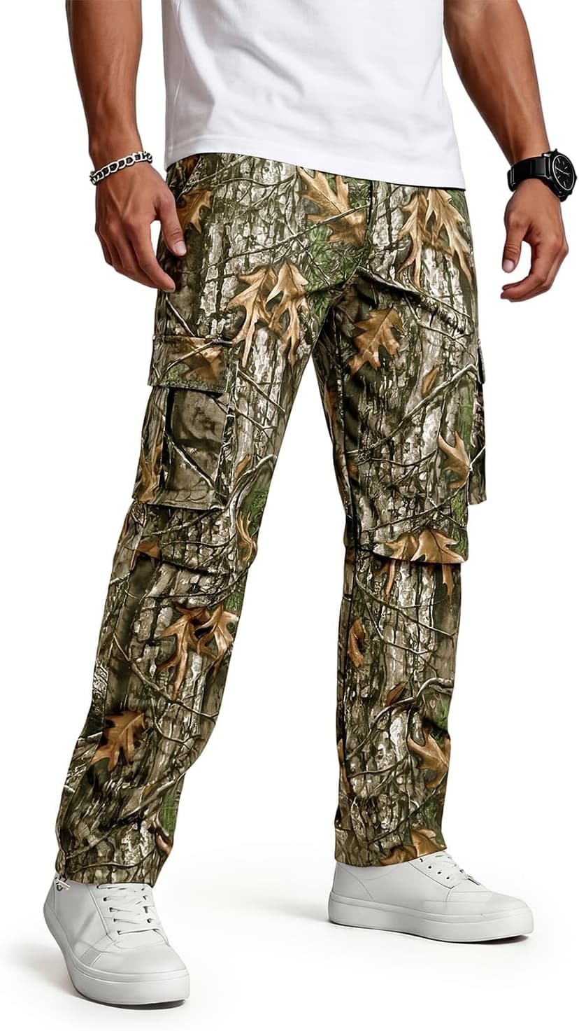 GINGTTO Men's Hunting Pants Camo Cargo Tactical Pants Lightweight Insulated Clothes Brush