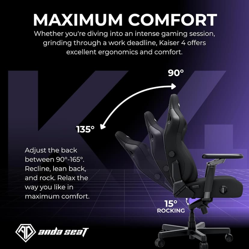 Anda Seat Kaiser 4 XL Gaming Chairs for Adults - Ergonomic Gray Fabric Gaming Chairs with 6DArmrest, Comfortable Office Seat with Lumbar Support, Heavy Duty Wide Gamer Seat