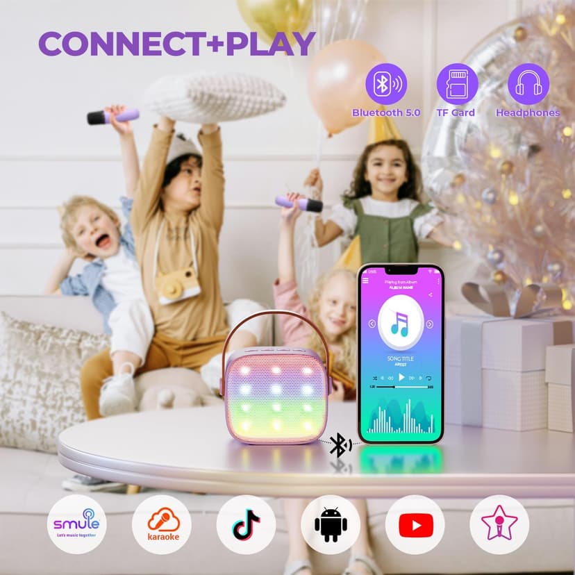 Mini Karaoke Machine with 2 Wireless Microphones, TOP Kids Gifts for Girls Ages 3, 4, 5, 6, 7, 8, 9, 10, 11, 12 +Years Old, 4-12th Christmas Birthday Toy Gift for Girls Boys Party (Purple)