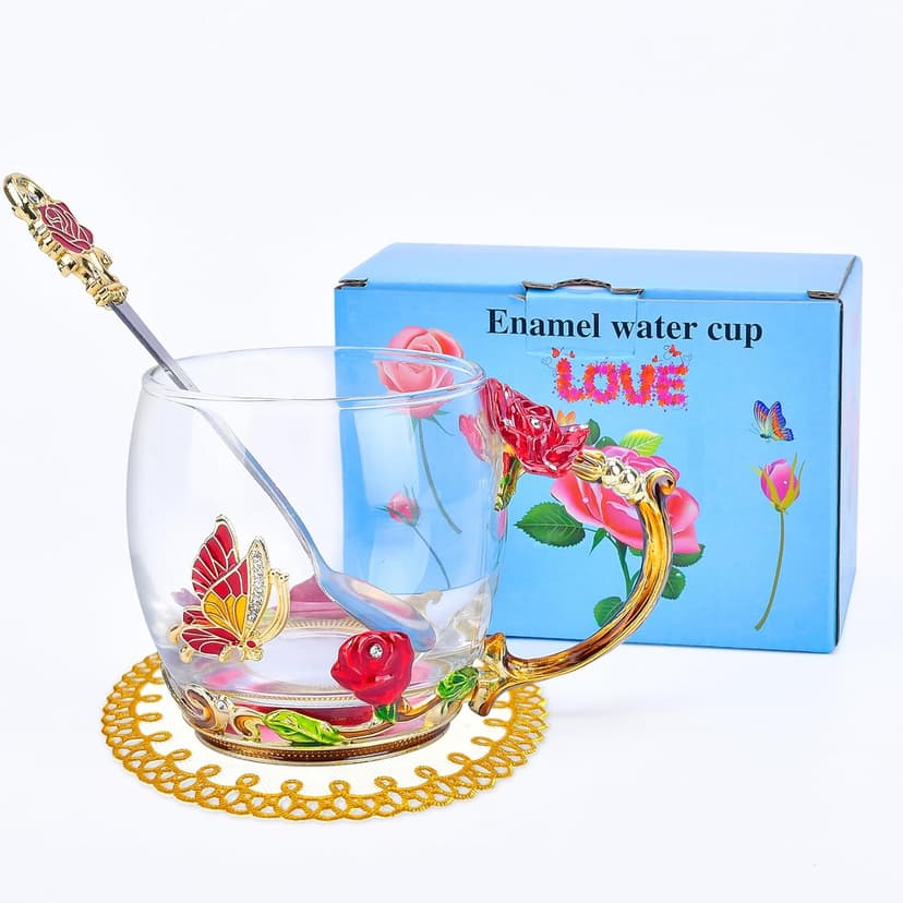 OEAGO Gifts for Mom Women Stocking Stuffers for Women Christmas Glass Coffee Enamels Mug Valentines Gifts for Her Girlfriend Wife Best Birthday Valentine's Mothers Day from Daughter Son Tea Cup