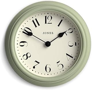 JONES CLOCKS® Frieze Wall Clock | Small Elegant Classic Round Clock | 23cm | Sage Green | Pretty Design Ideal for The Kitchen, Living Room, Bedroom, Large or Small Spaces