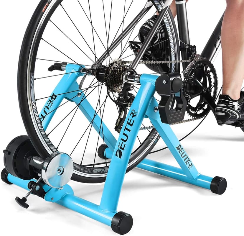 Bike Trainer, Magnetic Bicycle Stationary Stand for Indoor Exercise Riding, 26-29" & 700C Wheels, Quick Release Skewer & Front Wheel Riser Block Included
