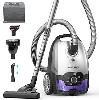 Canister Vacuum,1700W/45KPA Bagged Vacuum Cleaner,5L Large Capacity,Auto Cord Rewind,HEPA Filter,Low Noise,7.5M Cleaning Radius,Variable Power Control,Easy to Push,Hard Floor,Pet,Carpet,Upholstery,Car
