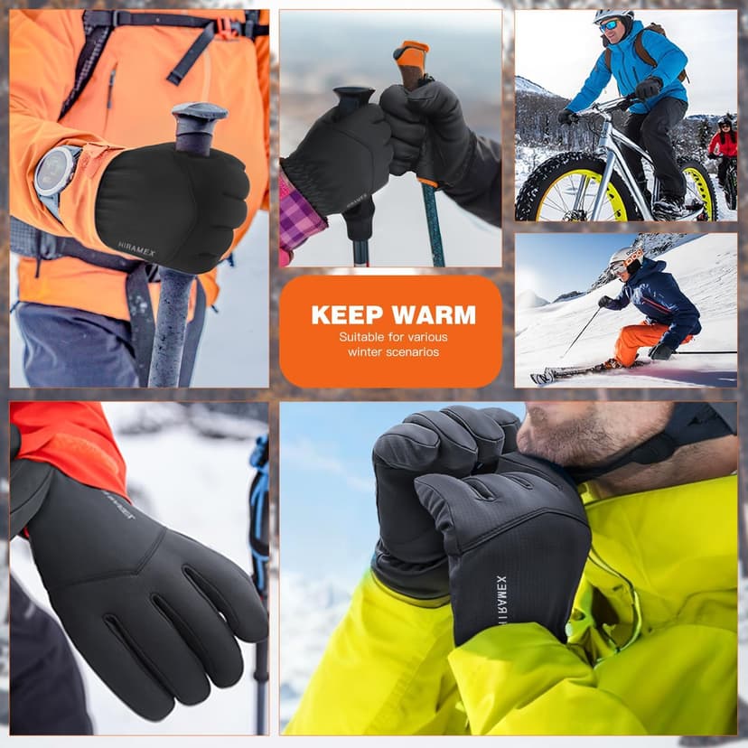 Hiramex Winter Windproof Gloves Men Women, Waterproof Warm Ski Gloves for Cold Weather, Touch Screen Snow Warm, Running Driving Cycling