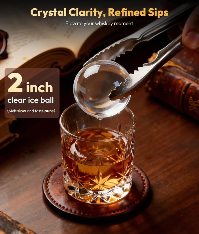 2" Ice Ball Maker - 4 Ice Spheres in 35min, 144pcs/Day, Sphere Ice Maker with Automatic Water Fill, LED Quiet Panel, Self-Cleaning Clear Ice Maker for Cocktails Whiskey Bourborn, Bar, Home