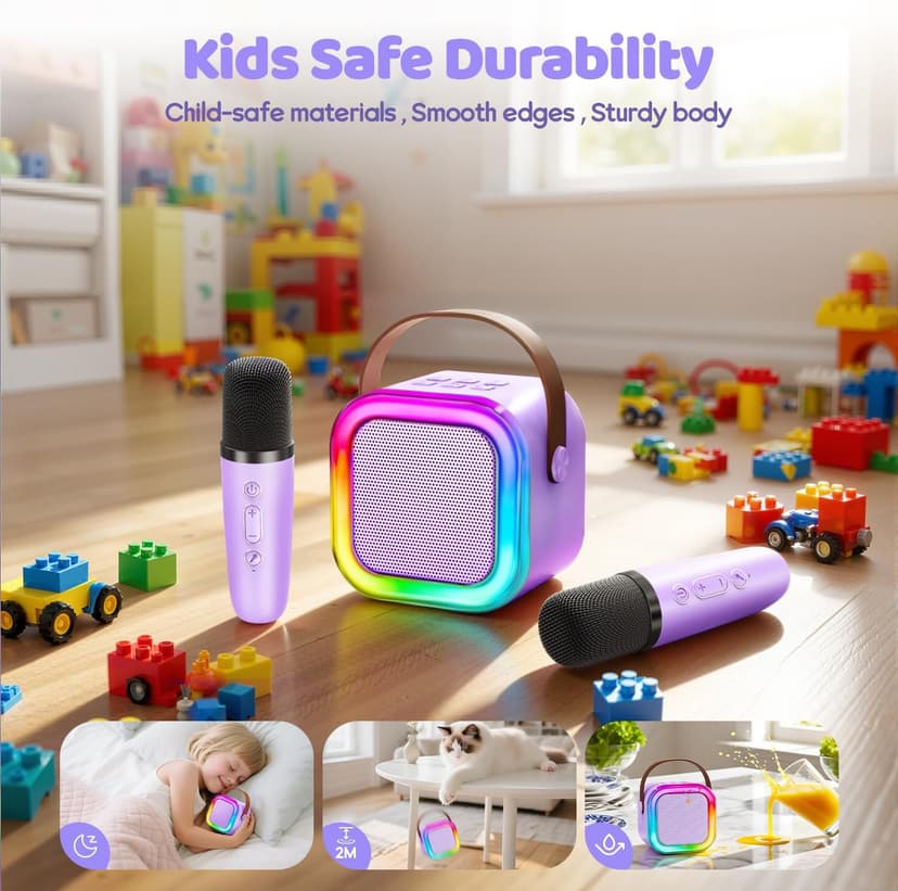 Mini Karaoke Machine for Kids, 2025 TOP Toys Christmas Birthday Gifts Ideas for Girls Ages 4, 5, 6, 7, 8, 9, 10, 12+ Years Old, Portable MP3 Player with 2 Wireless Mics for Party