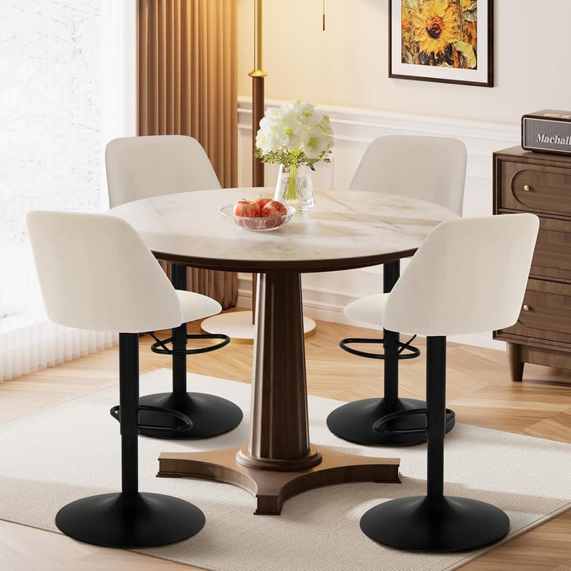 COLAMY Bar Stools Set of 4, Modern Swivel Bar Chairs, Adjustable Upholstered Barstools Counter Height with Full Backrest for Bar, Dining Room, Kitchen Island, Beige