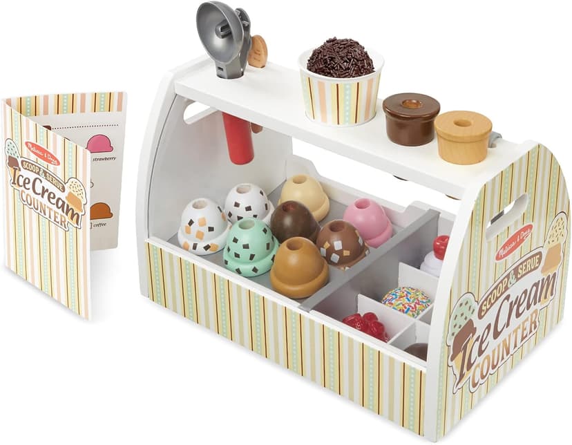 Melissa & Doug Wooden Scoop & Serve Ice Cream Counter, Pretend Play Store, 28 Toy Food & Play Kitchen Accessories, Preschool Toys for Girls & Boys 3+ B01B1V10KA