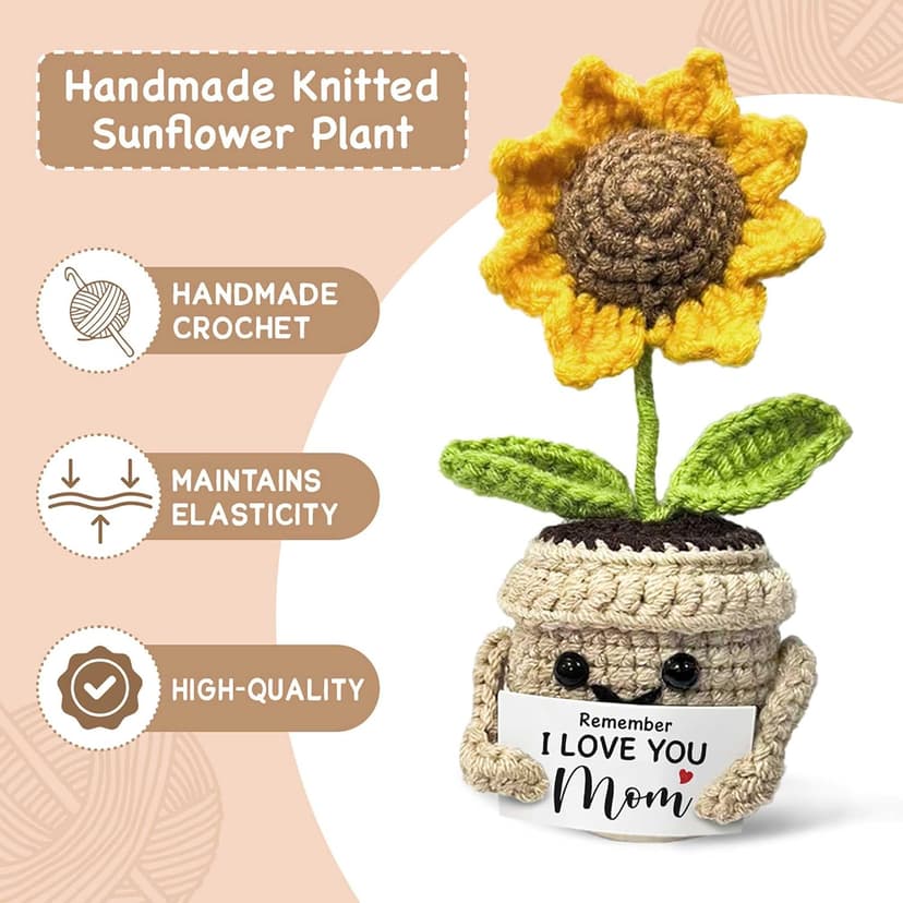 Mini Birthday Gifts for Mom, Mom Gifts from Daughters Remember I Love You MOM, Handmade Crochet Cute Small Sunflower Gifts, Gift for Mom from Daughter, Son, Mothers Day for Mom