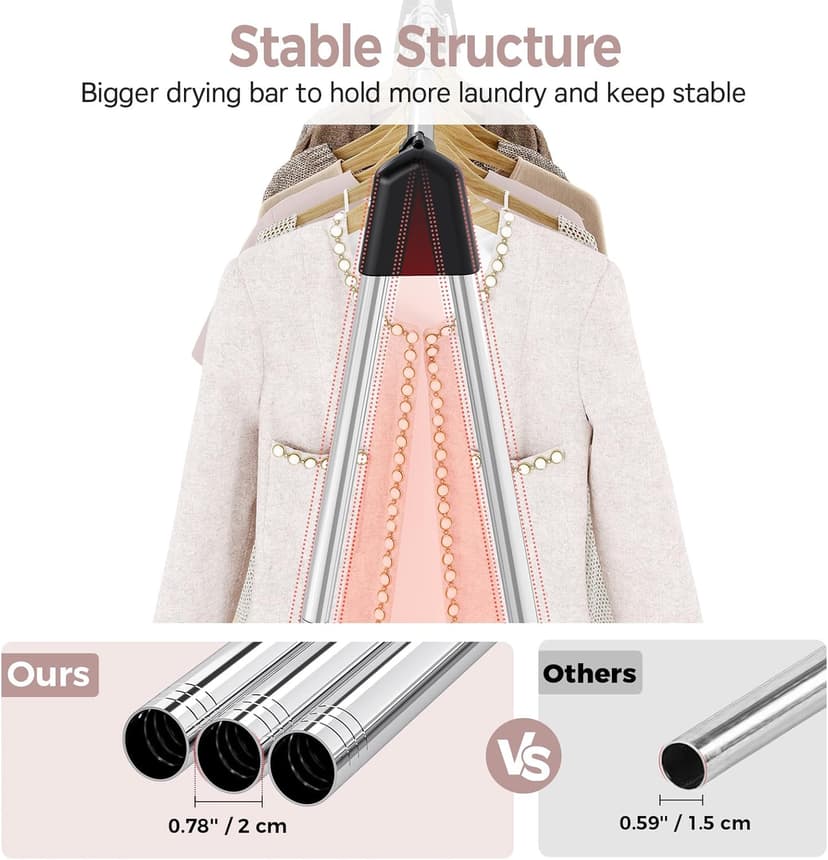 TOOLF Clothes Drying Rack Foldable, Laundry Drying Rack Stainless Steel, Portable Clothes Rack, Drying Rack for Clothing, Indoor Outdoor, Free-Standing, Large Capacity