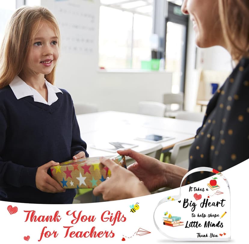 Teacher Valentine Gift, Valentines Day Gifts for Teachers - Acrylic Heart Shape Teachers Plaque 4×4 in, Teacher Retirement Gifts for Women Men, End of Year Thank You Teacher Keepsake