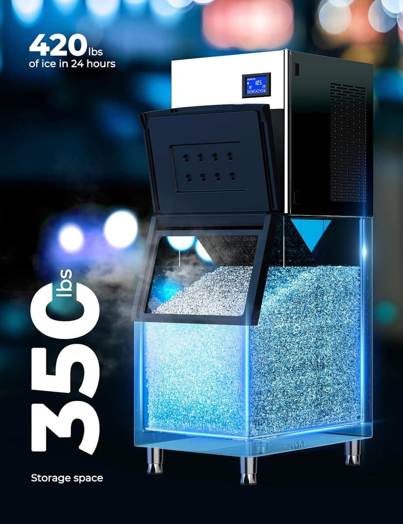 22" Commercial Nugget Ice Maker Machine 420LBS/24H with 350LBS Storage Bin, Nugget Ice Style, Air Cooled Powerfull Compressor, Industrial Nugget Ice Machine for Business