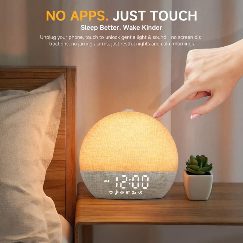 Geuuap Sunrise Alarm Clock White Noise Sound Machine for Bedroom | Natural Wake-Up Light with 30 Soothing Sleep Aids, Bluetooth Speaker, Dimmable Clock, Screen-Free Design for Baby Adults Kids-Khaki