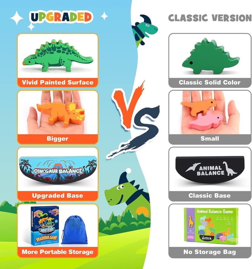 IPOURUP Dinosaur Toys for Kids 3-5: Wooden Stacking Montessori Toys for 3 4 5 6 7 8 Year Old Boys Girls Birthday Gifts for Kid Ages 4-8 Balance Competition Game for Family Stocking Stuffers