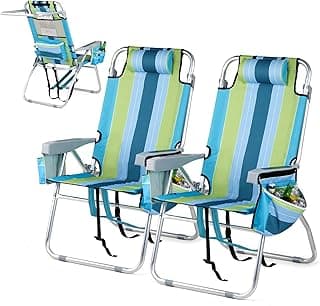 VINGLI Tall Beach Chair 2 Pack Lightweight, Backpack Beach Chair for Adults with 5-Position, Cooler Bag, Cup Holders, Towel Bar, Lightweight Folding Beach Camping Chairs （Blue/Green-16