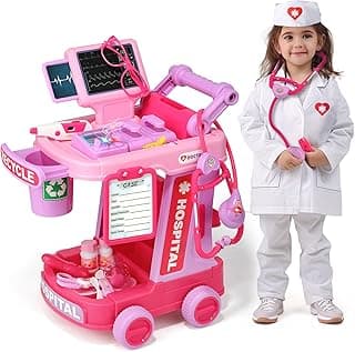 Kids Doctor Playset with Cart, Costume & Stethoscope, Role Play, Pretend Play Medical Toys, Birthday Gift Liberry Toddlers Doctor Kit Toy for Girls Boys Ages 2 3 4 5, Pink B0DCYX1G6K