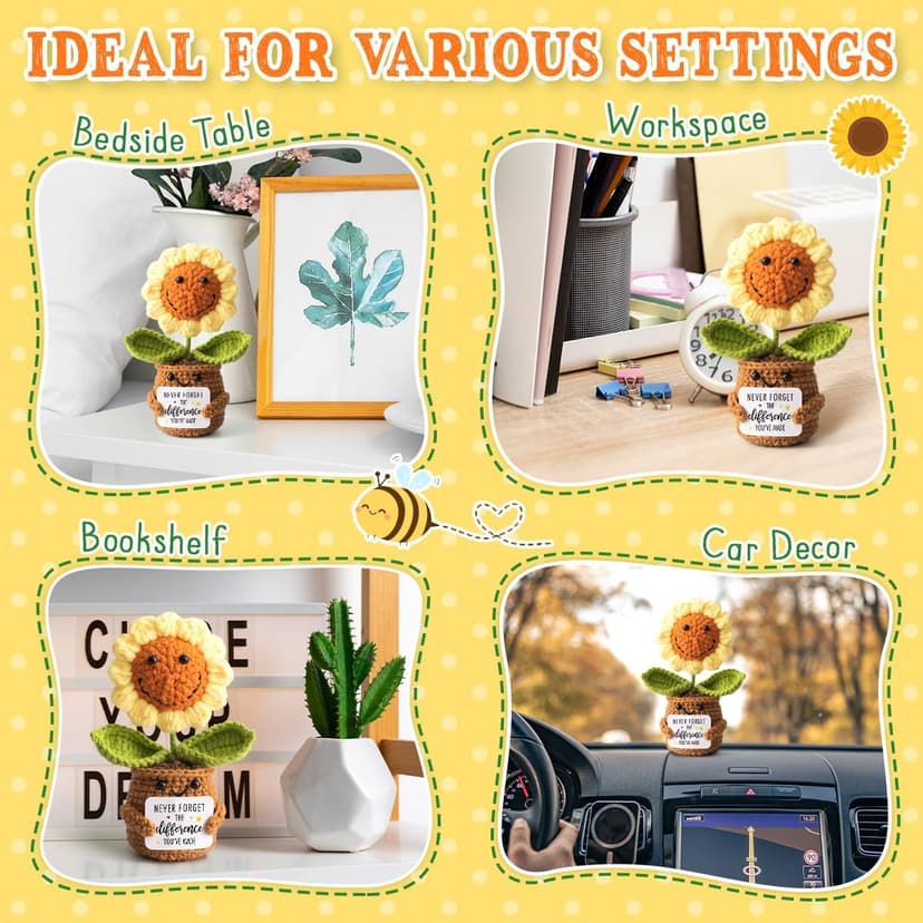 Christmas Thank You Gifts for Women, Nurse, Coworkers, Teacher, Boss, Retirement Farewell Going Away - Emotional Sunflower Support Crochet - Never Forget The Difference You Make Gifts