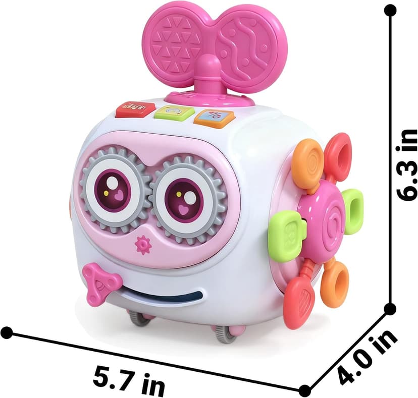Montessori 6-in-1 Activity Cube, Lights & Sounds, Wheels for Tummy Time & Crawling Training, Birthday Gifts MoraBaby Toys for 1+ Year Old Girl, Musical Busy Cube for Toddlers 1-3 B0FVG81T31